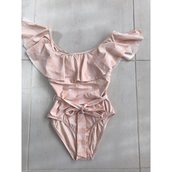 Splendid Striped Belted One Piece Swimsuit, size M - Picture 1 of 10